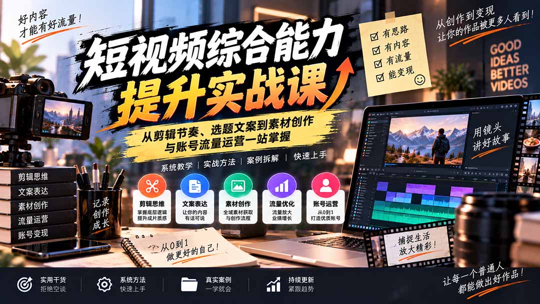 图片[2]-短视频综合能力提升实战课：从剪辑节奏、选题文案到素材创作与账号流量运营一站掌握-智富思维学堂