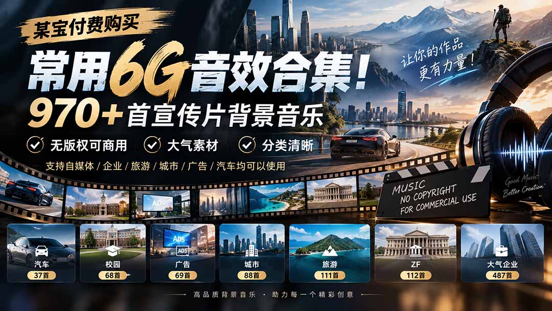 图片[2]-某宝付费购买，常用6G音效合集！970+首宣传片背景音乐，无版权可商用大气素材，分类清晰-智富思维学堂
