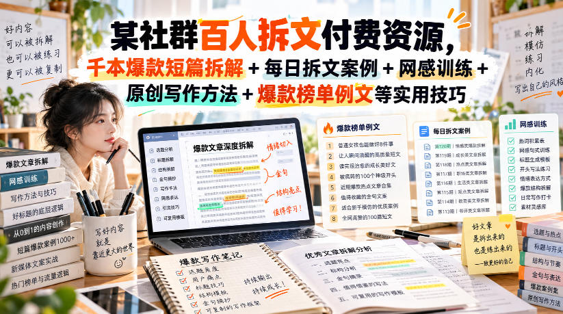 某社群百人拆文付费资源，千本爆款短篇拆解+每日拆文案例+网感训练+原创写作方法+爆款榜单例文等实用技巧(持续更新)-智富思维学堂