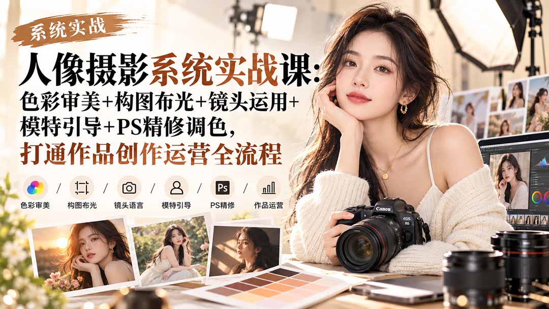 【无水印】人像摄影系统实战课：色彩审美+构图布光+镜头运用+模特引导+PS精修调色，打通作品创作运营全流程-智富思维学堂