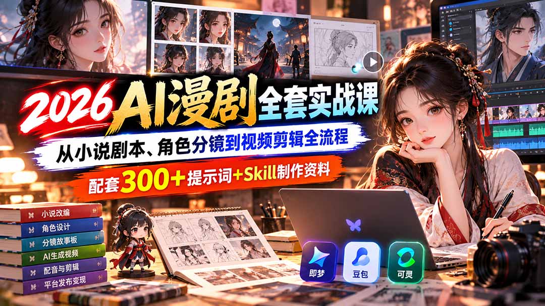 图片[2]-【无水印】2026AI漫剧全套实战课：从小说剧本、角色分镜到视频剪辑全流程，配套300+提示词+Skill制作资料-智富思维学堂