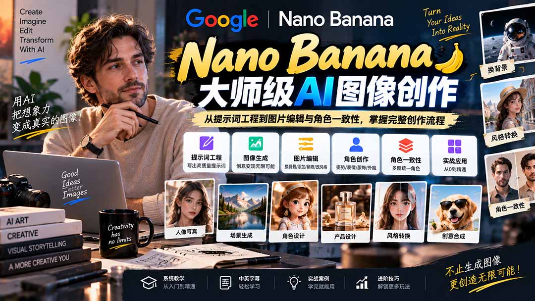 图片[2]-【无水印】Nano Banana大师级AI图像实战课：从提示词工程到图片编辑与角色一致性，掌握完整创作流程-智富思维学堂