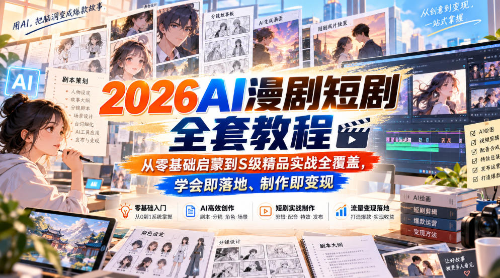 2026AI漫剧短剧全套教程，从零基础启蒙到S级精品实战全覆盖，学会即落地、制作即变现-智富思维学堂