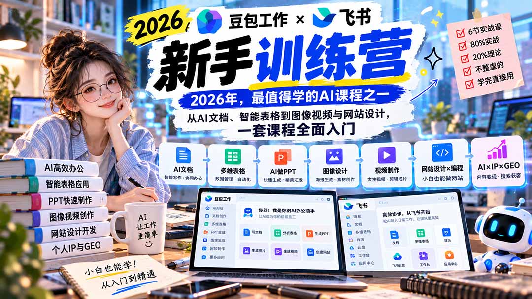 图片[2]-2026豆包工作+飞书新手训练营-9月新课：从AI文档、智能表格到图像视频与网站设计，一套课程全面入门-智富思维学堂