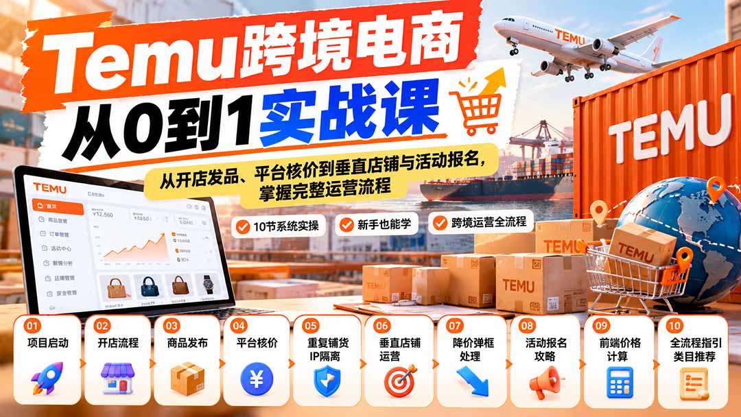 【无水印】Temu跨境电商从0到1实战课:从开店发品、平台核价到垂直店铺与活动报名,掌握完整运营流程-智富思维学堂