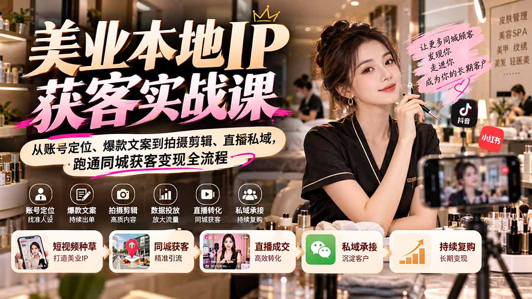 图片[2]-【无水印】美业本地IP获客实战课：从账号定位、爆款文案到拍摄剪辑、直播私域，跑通同城获客变现全流程-智富思维学堂