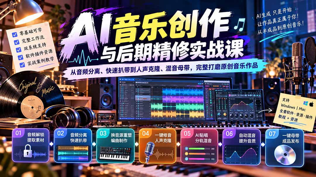 AI音乐创作与后期精修实战课:从音频分离、快速扒带到人声克隆、混音母带,完整打磨原创音乐作品-智富思维学堂