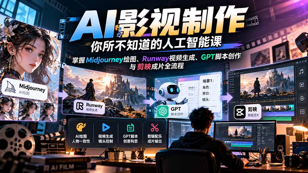 图片[2]-【无水印】AI影视制作-你所不知道的人工智能课，掌握Midjourney绘图、Runway视频生成、GPT脚本创作与剪映成片全流程-智富思维学堂