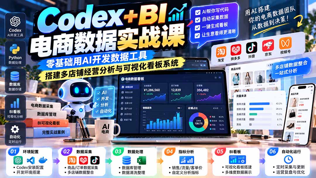 图片[2]-Codex+BI电商数据实战课：零基础用AI开发数据工具，搭建多店铺经营分析与可视化看板系统-智富思维学堂