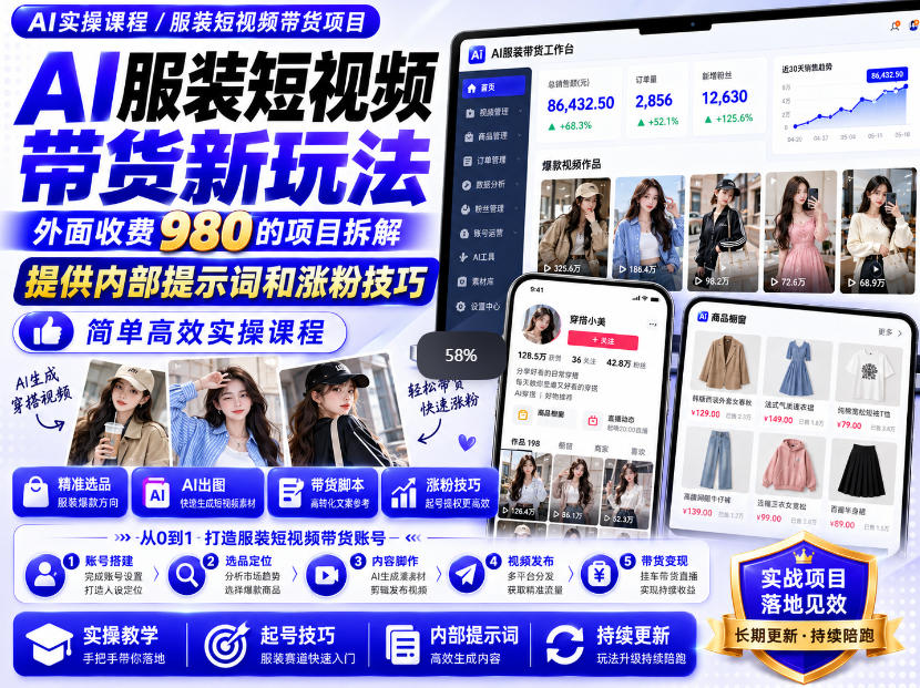 外面收费980AI快手带货系统课程,内部课程首次外放,操作简单高效,一分钟一条爆款视频-智富思维学堂