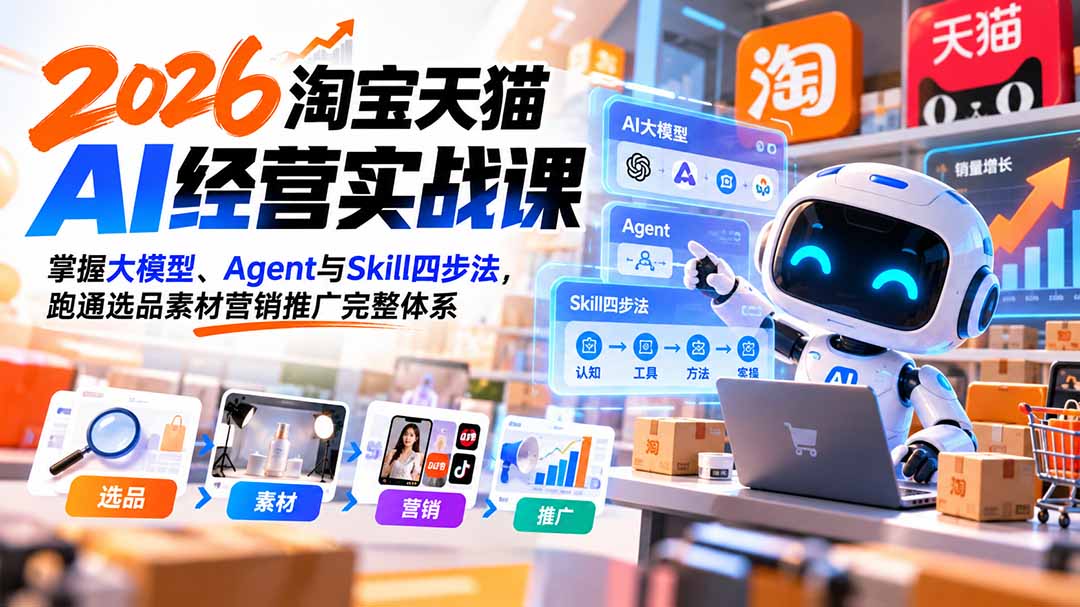 【无水印】2026淘宝天猫AI经营实战课:掌握大模型、Agent与Skill四步法,跑通选品素材营销推广完整体系-智富思维学堂