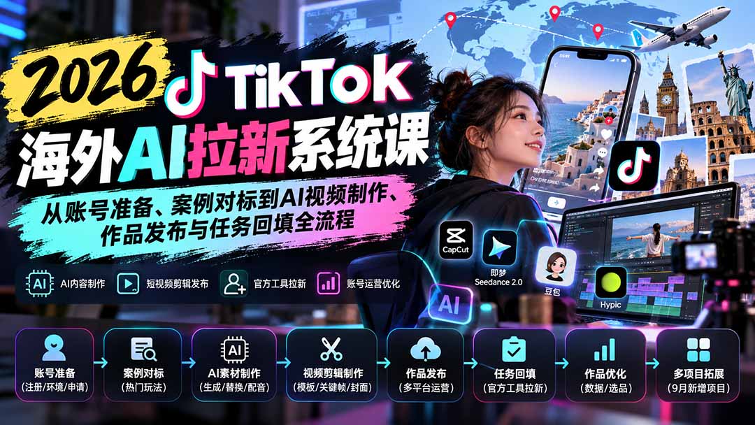 图片[2]-【无水印】2026 TikTok海外AI拉新系统课：从账号准备、案例对标到AI视频制作、作品发布与任务回填全流程-智富思维学堂