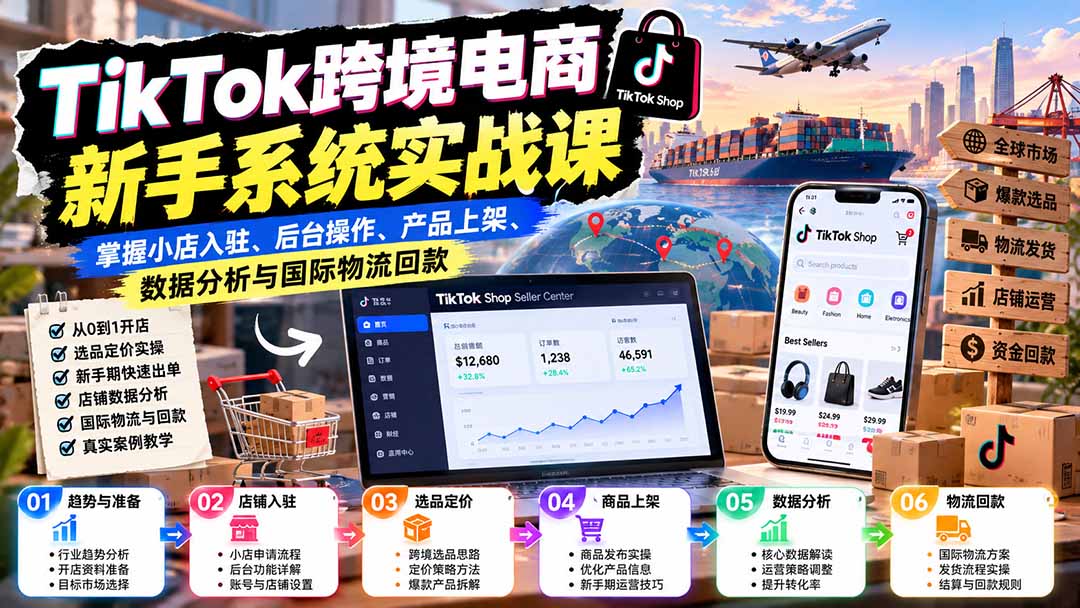 图片[2]-TikTok跨境电商新手系统实战课：掌握小店入驻、后台操作、产品上架、数据分析与国际物流回款-智富思维学堂