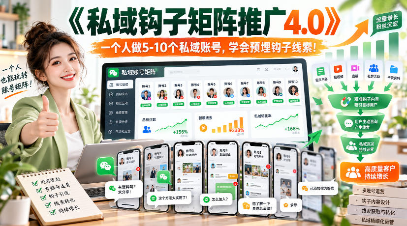 【无水印】《私域钩子矩阵推广4.0》一个人做5-10个私域账号,学会预埋钩子线索!-智富思维学堂