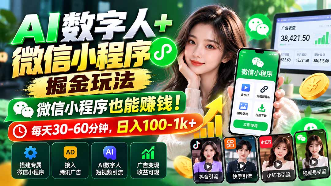 AI数字人+微信小程序掘金玩法:微信小程序也能赚钱!每天30-60分钟,日入100-1k+-智富思维学堂