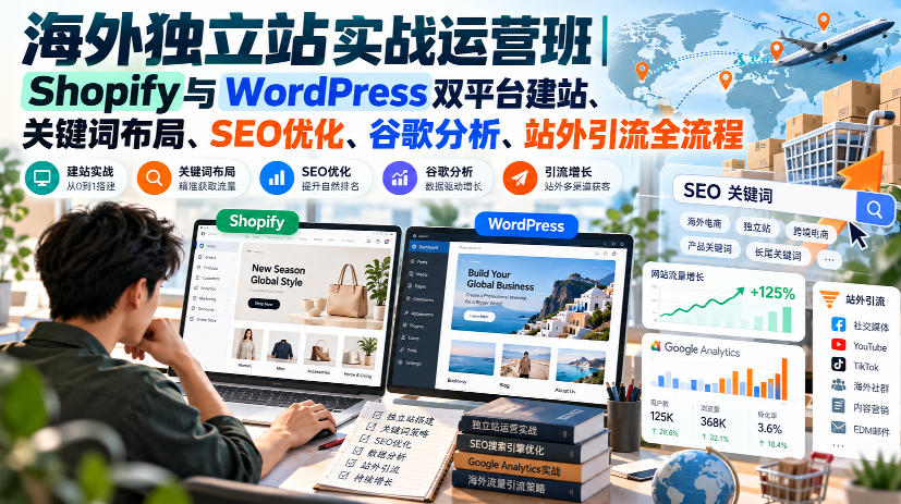 海外独立站实战运营班｜Shopify与WordPress双平台建站、关键词布局、SEO优化、谷歌分析、站外引流全流程-智富思维学堂