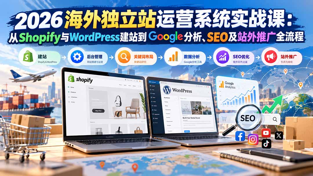 2026海外独立站运营系统实战课:从Shopify与WordPress建站到Google分析、SEO及站外推广全流程-智富思维学堂