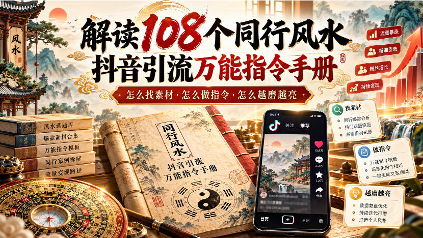 解读108个同行风水抖音引流万能指令手册，怎么找素材·怎么做指令·怎么越磨越亮【文档】-智富思维学堂