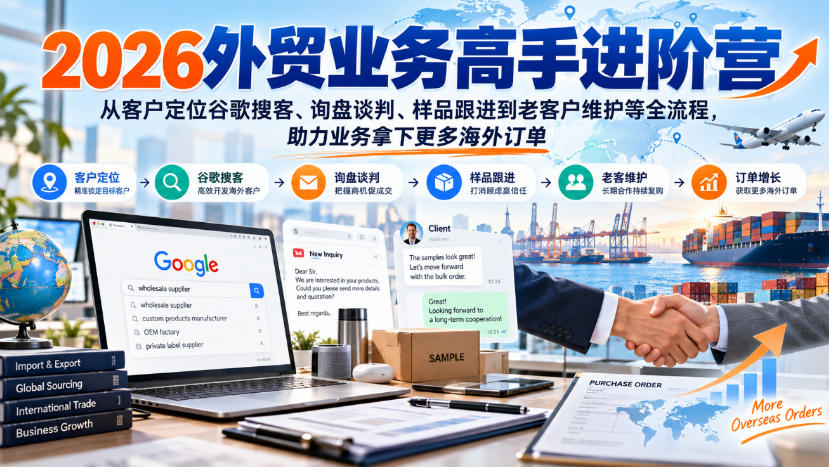 2026外贸业务高手进阶营,从客户定位谷歌搜客、询盘谈判、样品跟进到老客户维护等全流程,助力业务拿下更多海外订单-智富思维学堂