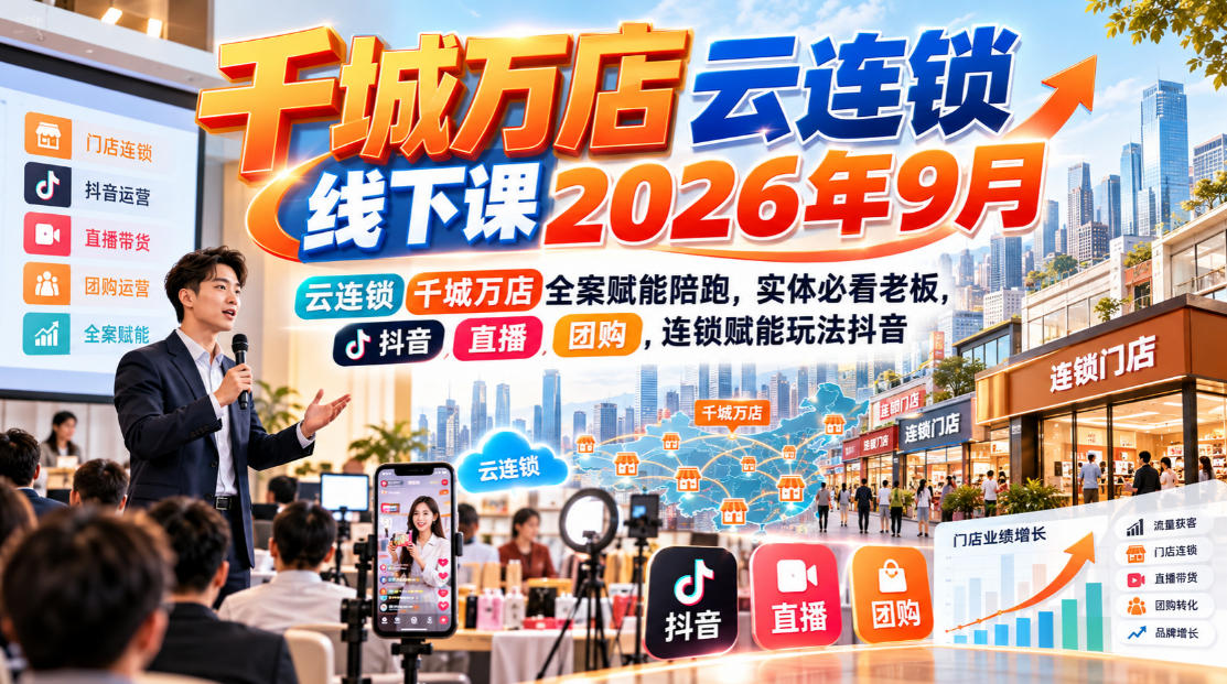 千城万店云连锁线下课2026年9月,云连锁千城万店全案赋能陪跑,实体必看老板,抖音,直播,团购,连锁赋能玩法抖音-智富思维学堂