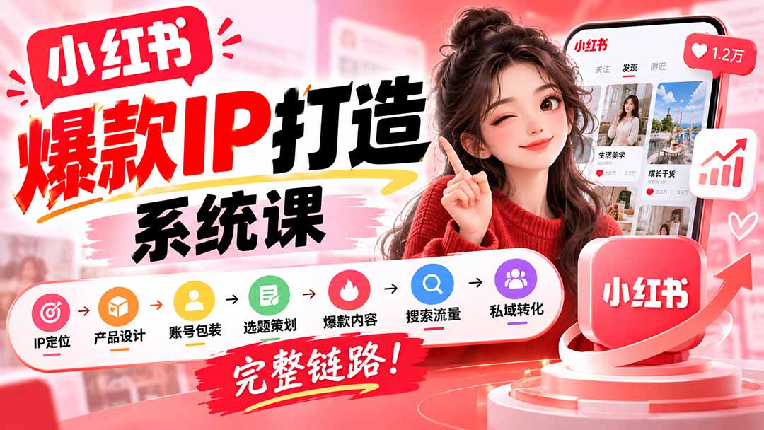 【无水印】小红书爆款IP打造课:IP定位→产品设计→账号包装→选题策划→爆款内容→搜索流量→私域转化,完整链路-智富思维学堂