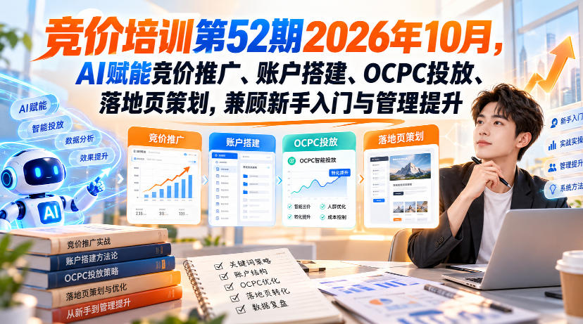 【无水印】竞价培训第52期2026年10月,AI赋能竞价推广、账户搭建、OCPC投放、落地页策划,兼顾新手入门与管理提升-智富思维学堂