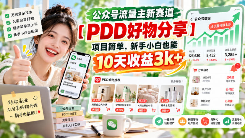 公众号流量主新赛道【PDD好物分享】,项目简单,新手小白也能10天收益3k+-智富思维学堂