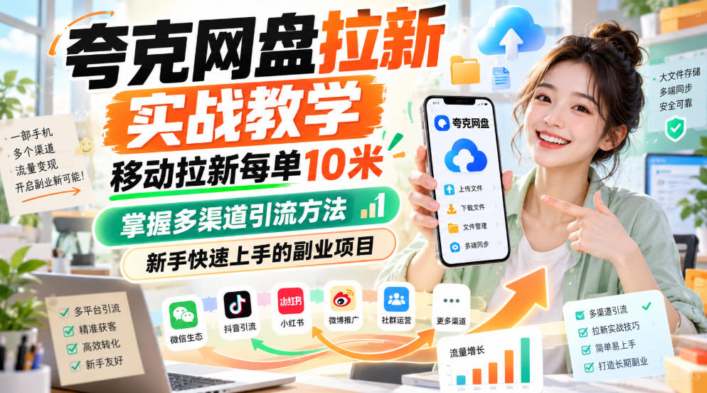 夸克网盘拉新实战教学,移动拉新每单10米,掌握多渠道引流方法,新手快速上手的副业项目(更新0929)-智富思维学堂