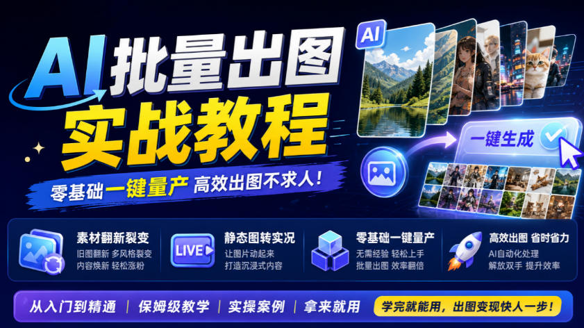 AI批量出图实战教程,素材翻新裂变,静态图转实况,零基础一键量产-智富思维学堂