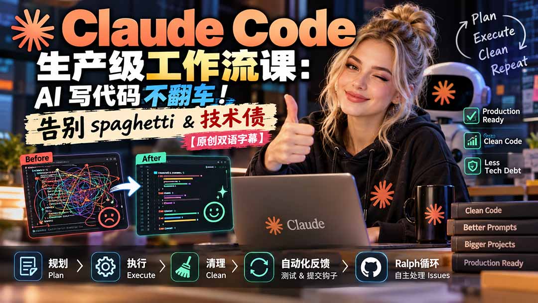 Claude Code 生产级工作流课:AI 写代码不翻车!告别 spaghetti & 技术债【原创双语字幕】-智富思维学堂