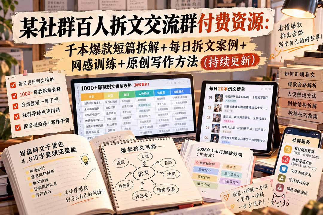 图片[2]-某社群百人拆文交流群付费资源-更新0929：千本爆款短篇拆解+每日拆文案例+网感训练+原创写作方法-智富思维学堂