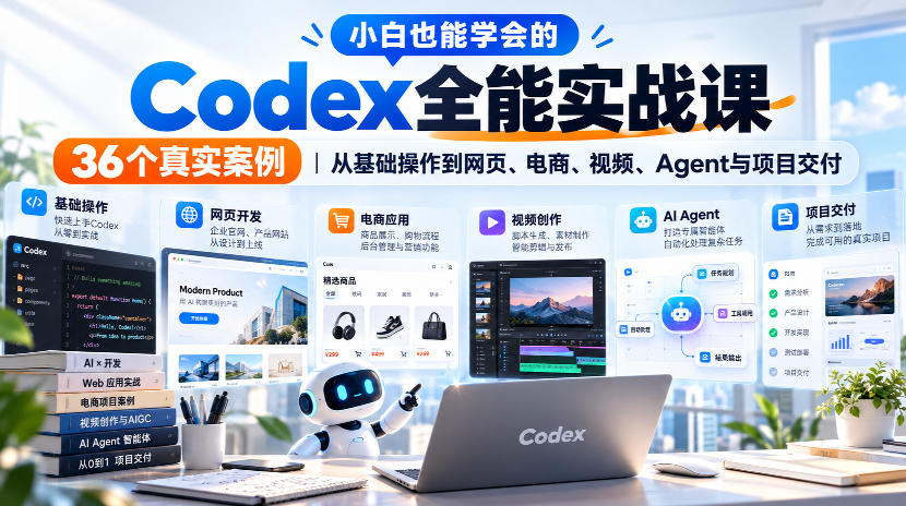 小白也能学会的Codex全能实战课|36个真实案例,从基础操作到网页、电商、视频、Agent与项目交付-智富思维学堂
