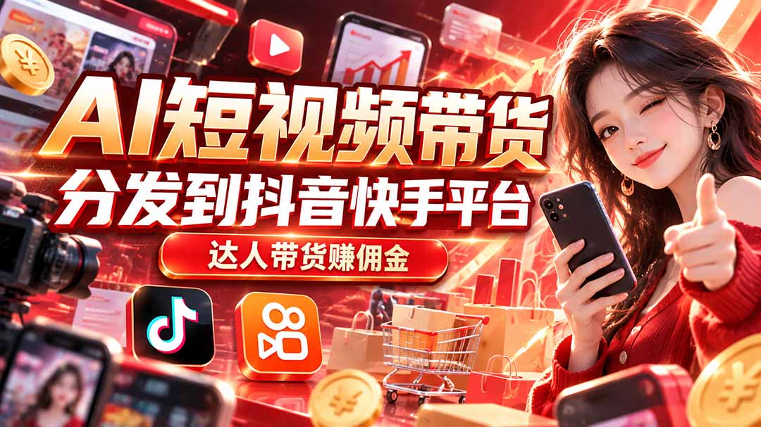 【AI短视频带货】分发到抖音快手平台,达人带货赚佣金-智富思维学堂
