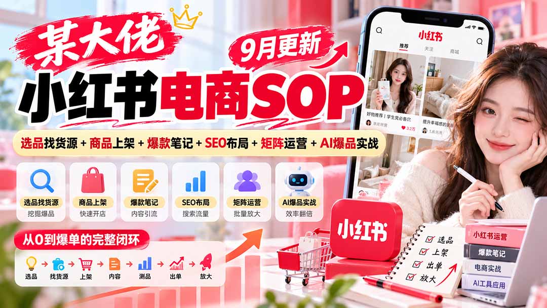 某大佬小红书电商SOP|9月更新:选品找货源+商品上架+爆款笔记+SEO布局+矩阵运营+AI爆品实战-智富思维学堂