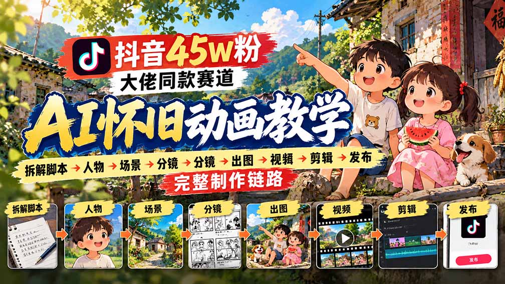 图片[2]-抖音45W粉大佬同款赛道AI怀旧动画教学：拆解脚本→人物→场景→分镜→出图→视频→剪辑→发布完整制作链路-智富思维学堂