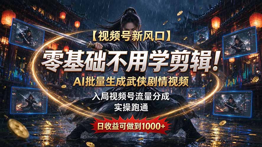 【视频号新风口】零基础不用学剪辑!AI 批量生成武侠剧情视频,入局视频号流量分成,实操跑通,日收益可做到 1000+-智富思维学堂