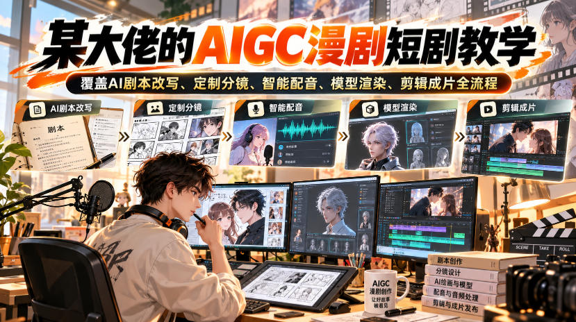 某大佬的AIGC漫剧短剧教学,覆盖AI剧本改写、定制分镜、智能配音、模型渲染、剪辑成片全流程-智富思维学堂