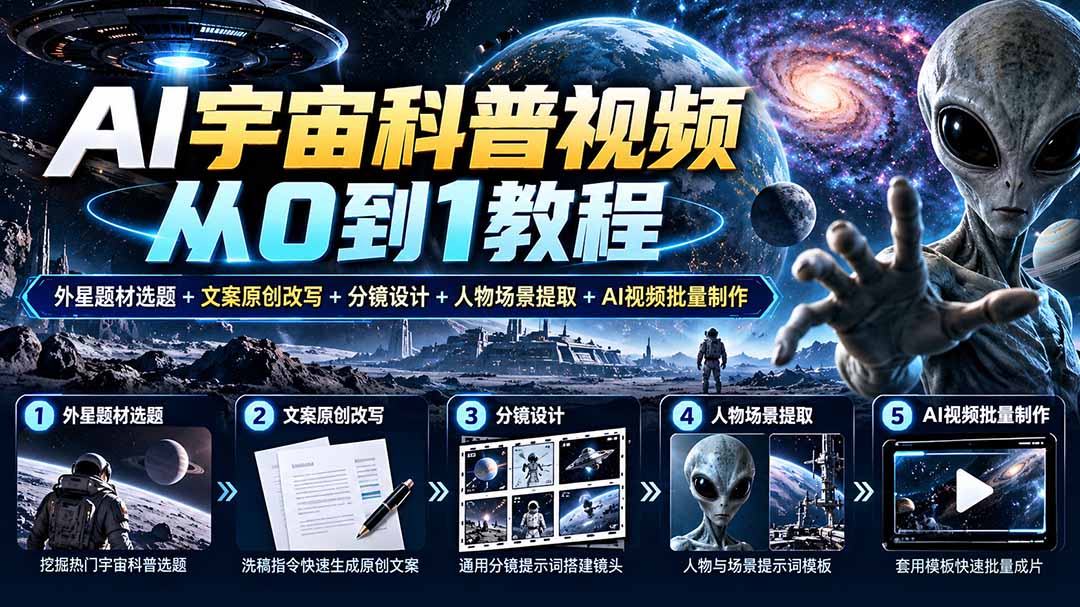 图片[2]-AI宇宙科普视频从0到1教程｜外星题材选题+文案原创改写+分镜设计+人物场景提取+AI视频批量制作-智富思维学堂