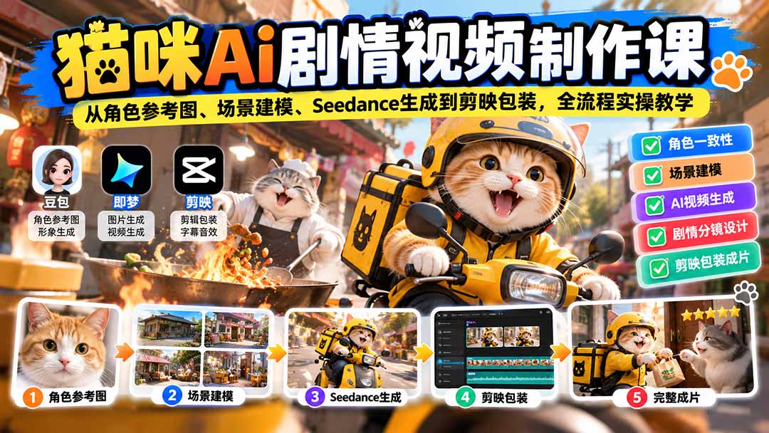 图片[2]-猫咪AI剧情视频制作课：从角色参考图、场景建模、Seedance生成到剪映包装，全流程实操教学-智富思维学堂