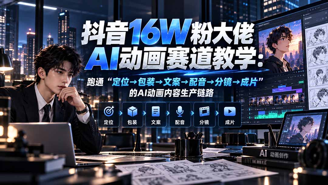 抖音16W粉大佬规则门禁AI动画赛道教学:跑通“定位→包装→文案→配音→分镜→成片”的AI动画内容生产链路-智富思维学堂
