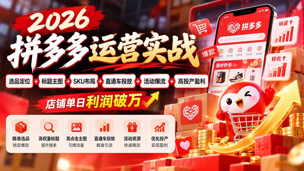 2026拼多多运营实战-更新1002：选品定位+标题主图+SKU布局+直通车投放+活动爆流+高投产盈利 店铺单日利润破万-智富思维学堂