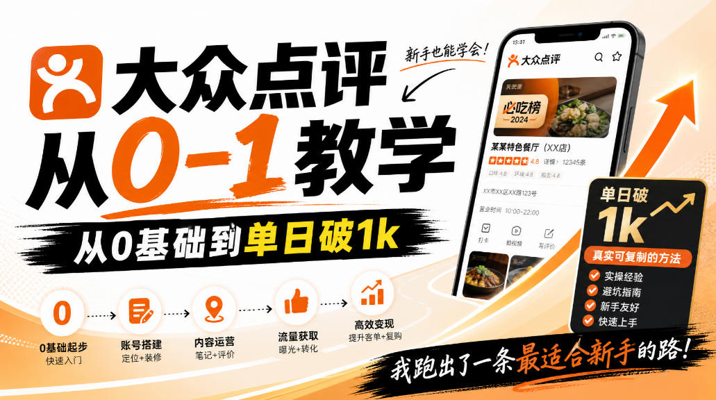 大众点评分成从0-1教学,从0基础到单日破1k,我跑出了一条最适合新手的路-智富思维学堂