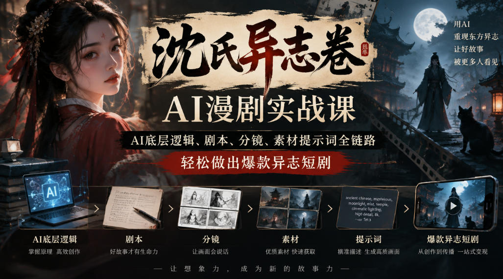 沈氏异志卷AI漫剧实战课|AI底层逻辑、剧本、分镜、素材提示词全链路,轻松做出爆款异志短剧-智富思维学堂