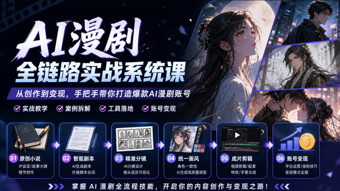 AI漫剧全链路实战系统课|原创小说、智能剧本、精准分镜、统一画风、成片剪辑、账号变现实操教学-智富思维学堂