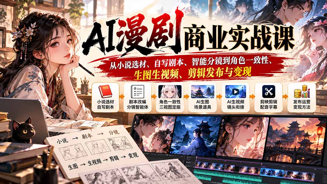 图片[2]-AI漫剧商业实战课：从小说选材、自写剧本、智能分镜到角色一致性、生图生视频、剪辑发布与变现-智富思维学堂
