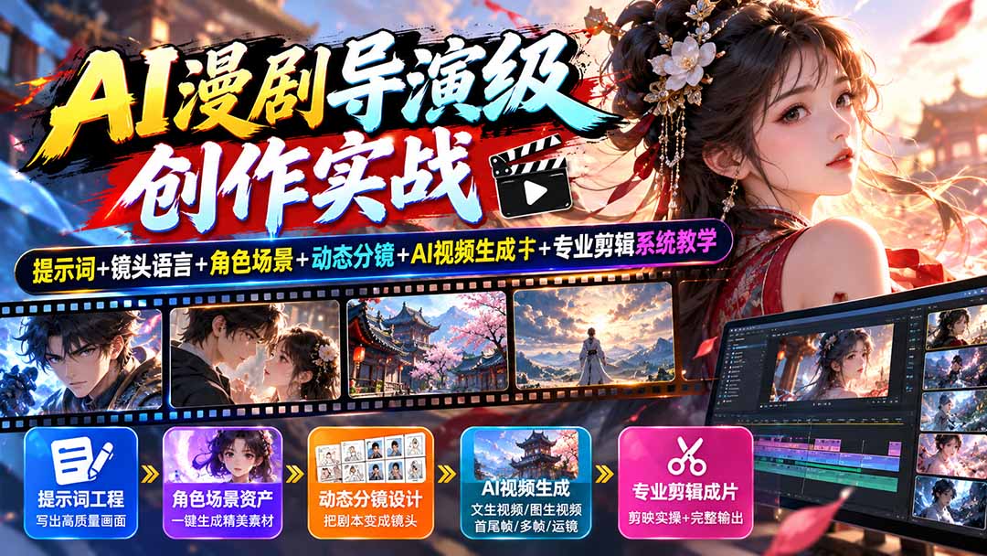 图片[2]-AI漫剧导演级创作实战：提示词+镜头语言+角色场景+动态分镜+AI视频生成+专业剪辑系统教学-智富思维学堂