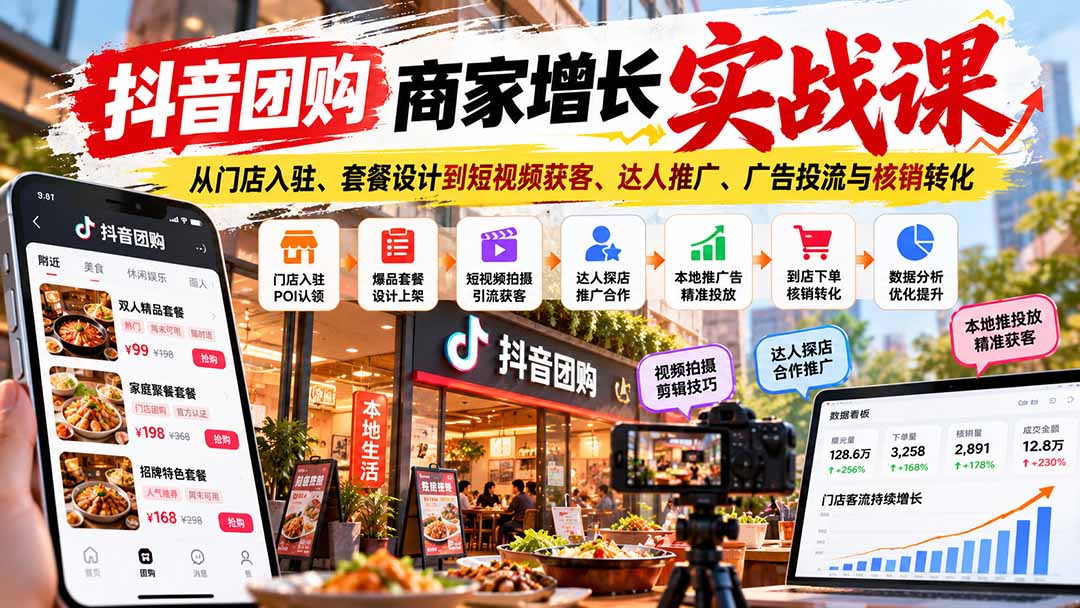 图片[2]-抖音团购商家增长实战课：从门店入驻、套餐设计到短视频获客、达人推广、广告投流与核销转化-智富思维学堂