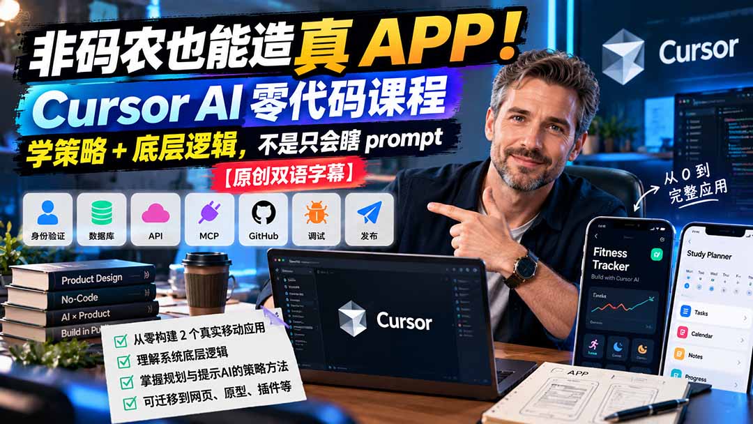 非码农也能造真 APP!Cursor AI 零代码课程:学策略 + 底层逻辑,不是只会瞎 prompt【原创双语字幕】-智富思维学堂