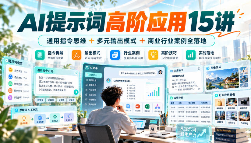 AI提示词高阶应用15讲｜通用指令思维+多元输出模式+商业行业案例全落地-智富思维学堂