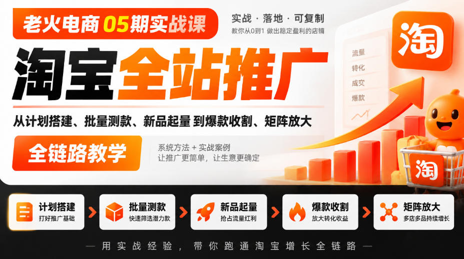 老火电商05期实战课｜淘宝全站推广从计划搭建、批量测款、新品起量到爆款收割、矩阵放大全链路教学-智富思维学堂